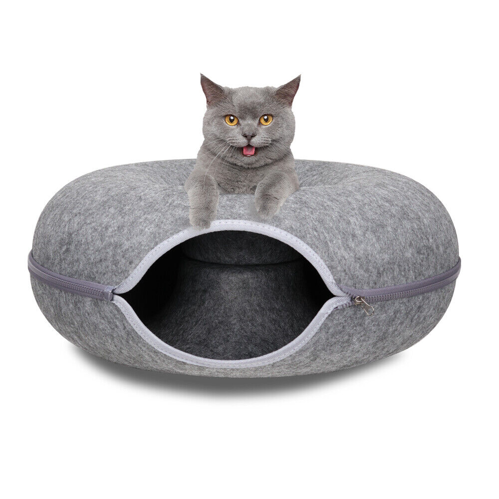 Cat Tunnel Bed Felt Pet Puppy Nest Cave House Toy Washable Detachable Dark Grey