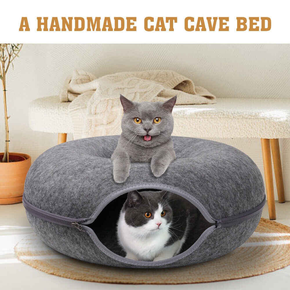 Cat Tunnel Bed Felt Pet Puppy Nest Cave House Toy Washable Detachable Dark Grey