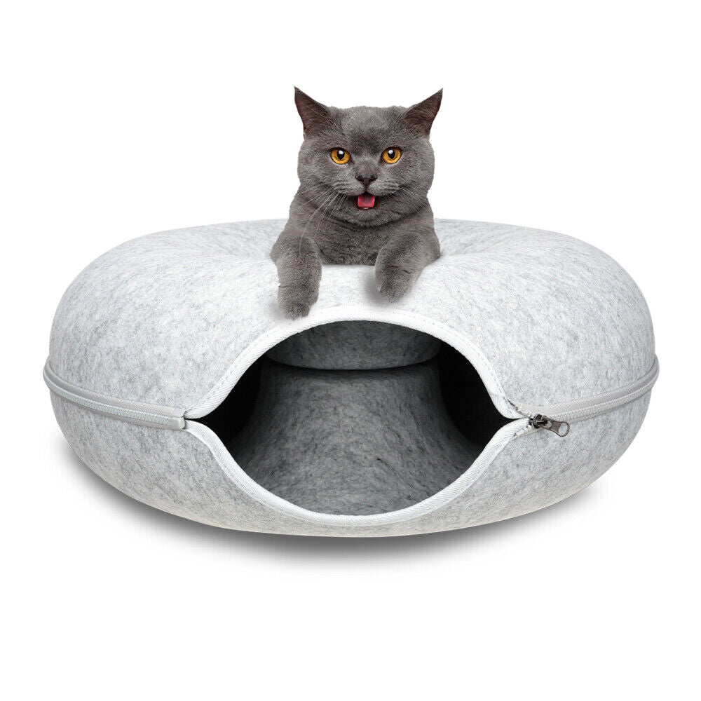 Cat Tunnel Bed Dark Grey Felt Pet Puppy Nest Cave Toy Light Grey 59 x 29cm