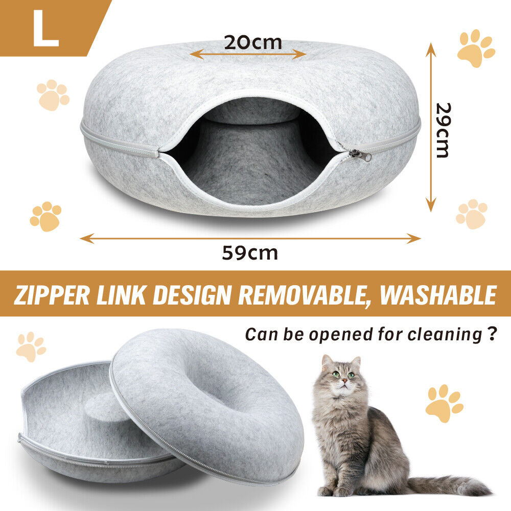 Cat Tunnel Bed Dark Grey Felt Pet Puppy Nest Cave Toy Light Grey 59 x 29cm