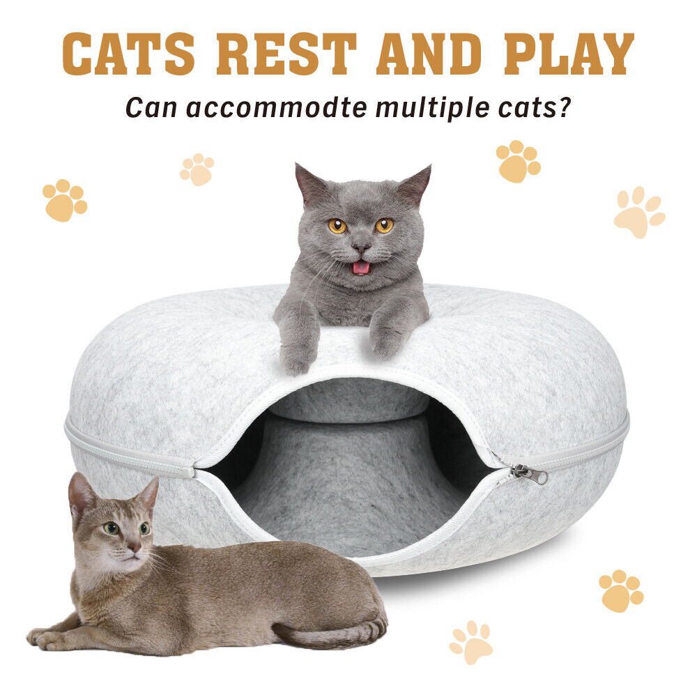 Cat Tunnel Bed Dark Grey Felt Pet Puppy Nest Cave Toy Light Grey 59 x 29cm