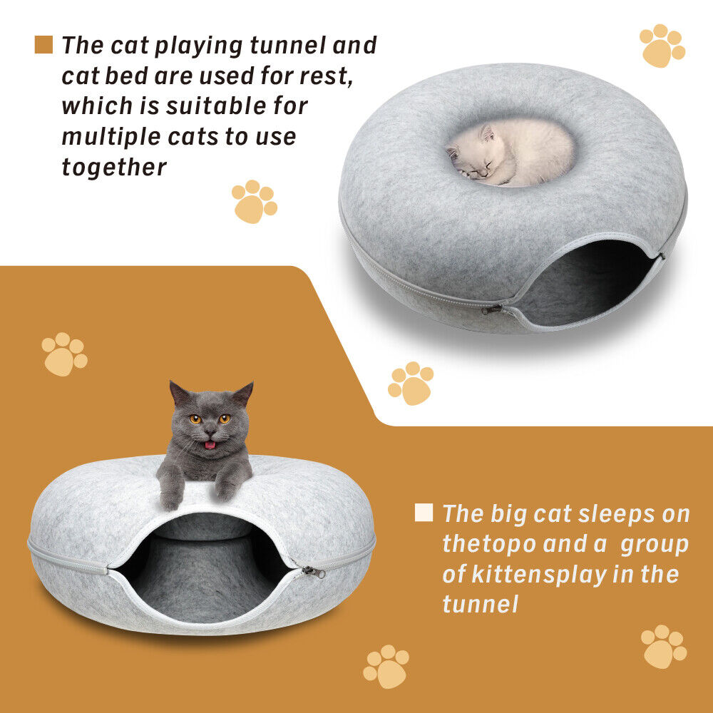 Cat Tunnel Bed Dark Grey Felt Pet Puppy Nest Cave Toy Light Grey 59 x 29cm