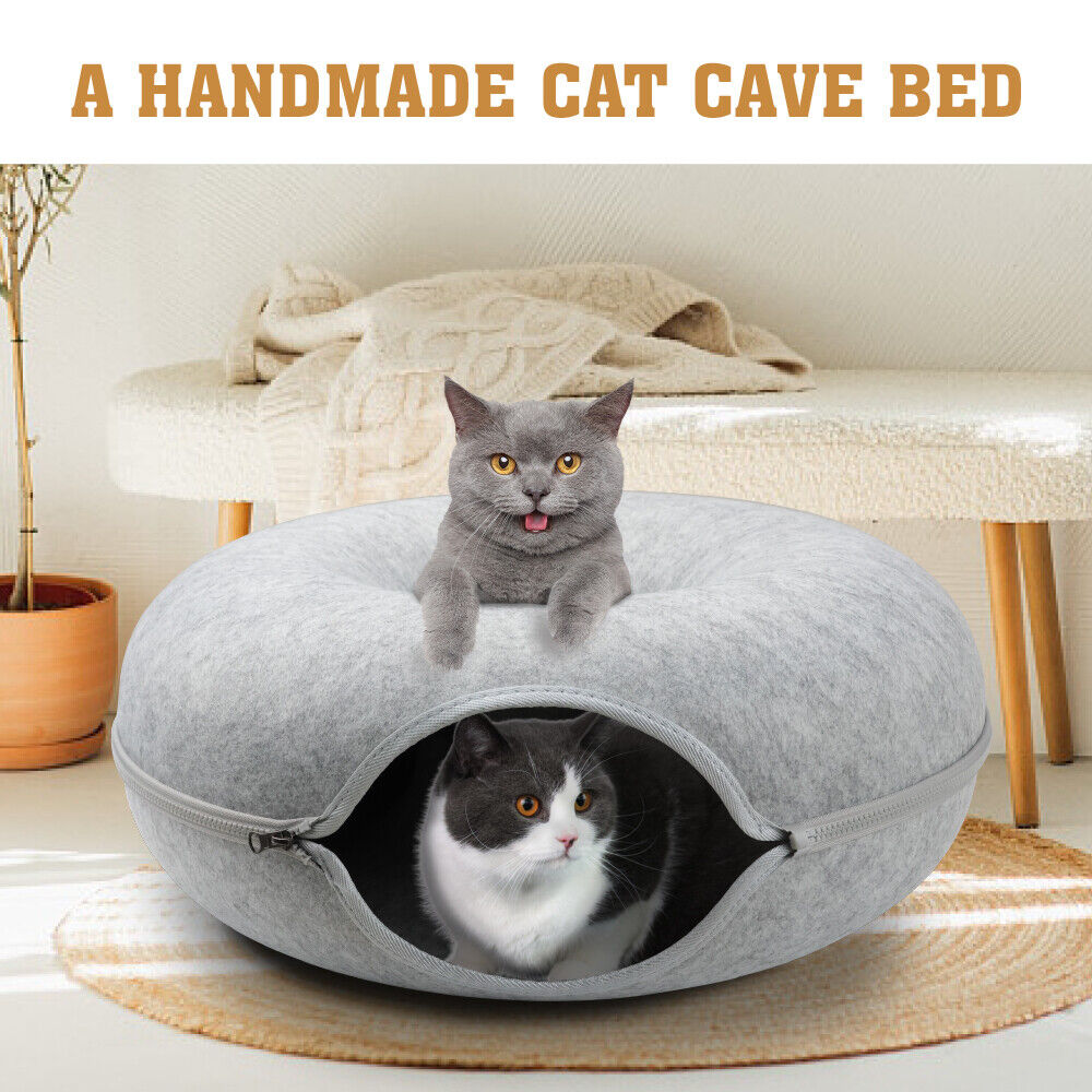 Cat Tunnel Bed Dark Grey Felt Pet Puppy Nest Cave Toy Light Grey 59 x 29cm