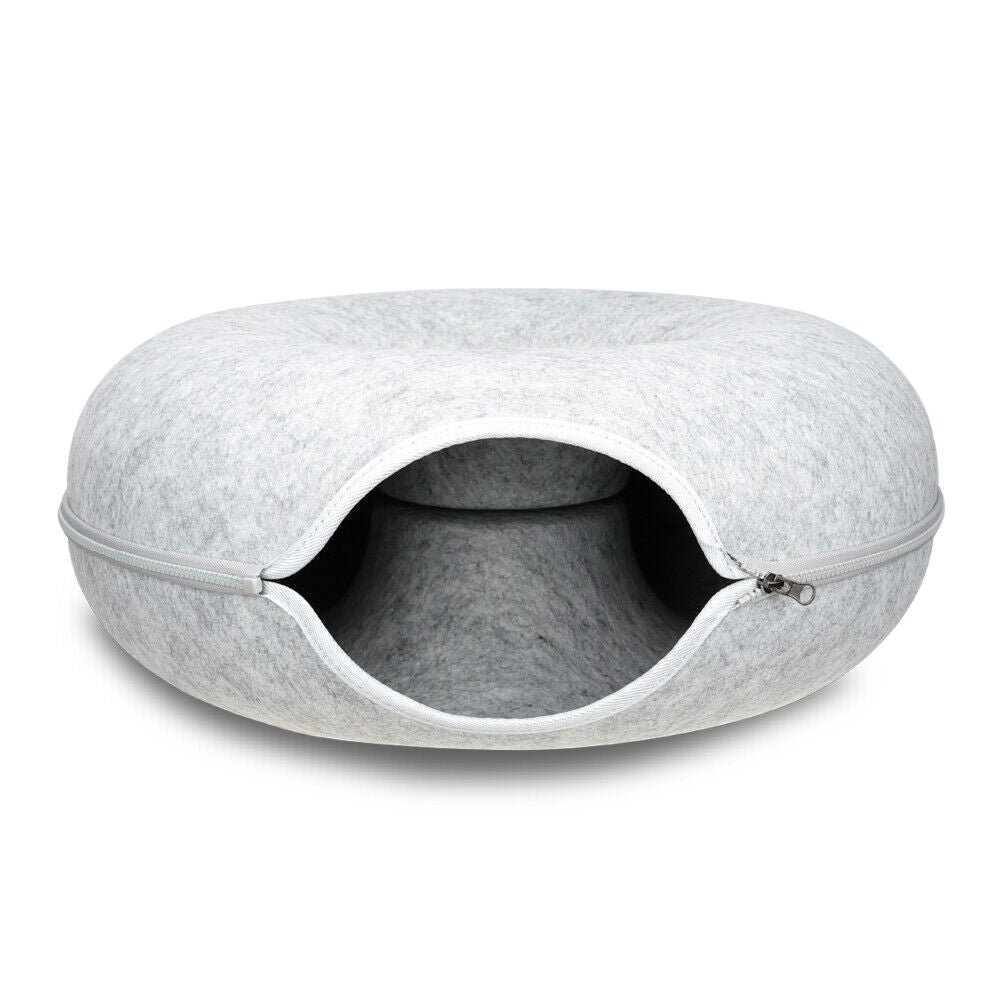Cat Tunnel Bed Dark Grey Felt Pet Puppy Nest Cave Toy Light Grey 59 x 29cm