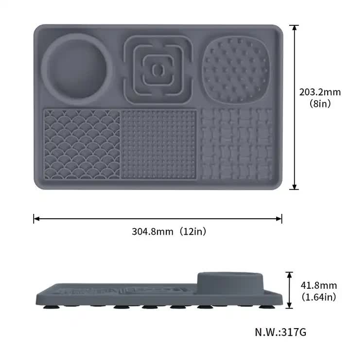 Multi-Functional Slow Feeder Mat for Dogs 2PCS Anti-Slip Lick Pad with Multiple Textures Rectangle 2PCS (Blue & Pink)