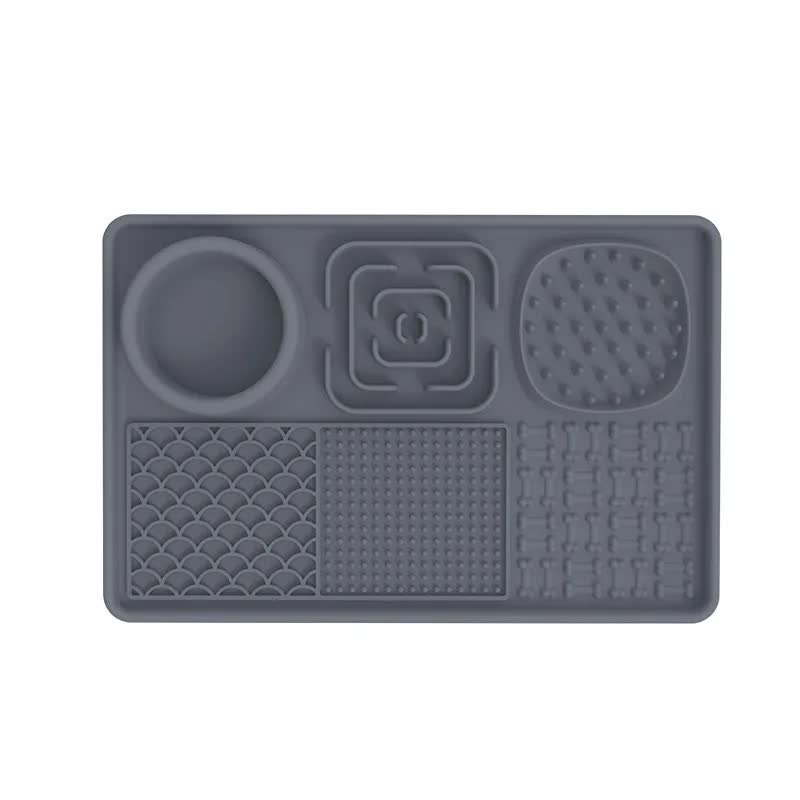 Multi-Functional Slow Feeder Mat for Dogs 2PCS Anti-Slip Lick Pad with Multiple Textures Rectangle 2PCS (Black & Grey)