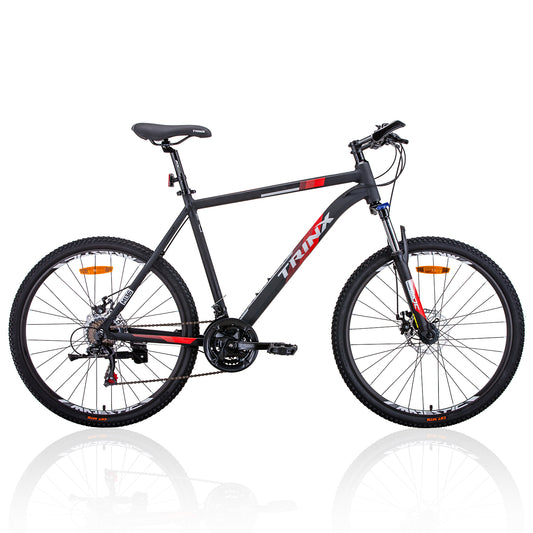 Trinx MTB Mens Mountain Bike 26 inch Shimano Gear 21-Speed Colour: Matt Black White/Red Size Of Frame: 17 inches