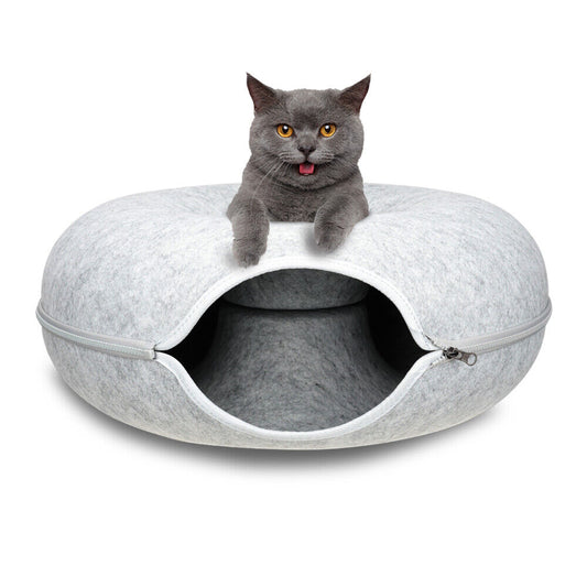 Cat Tunnel Bed Dark Grey Felt Pet Puppy Nest Cave Toy Light Grey 59 x 29cm