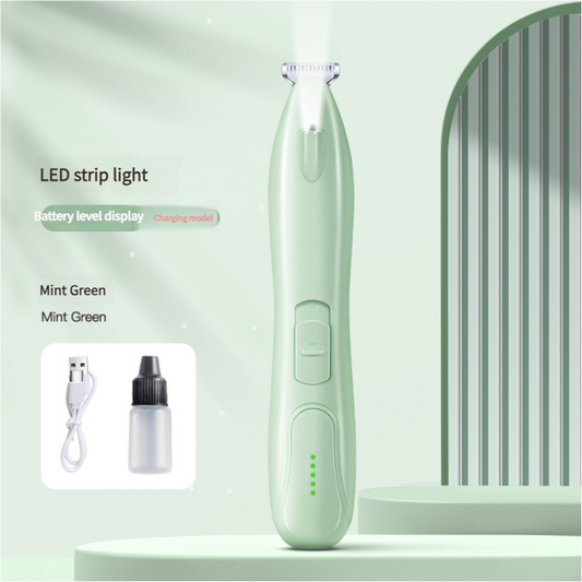 LED Pet Hair Trimmer Mint Green with USB Charging and Battery Level Display