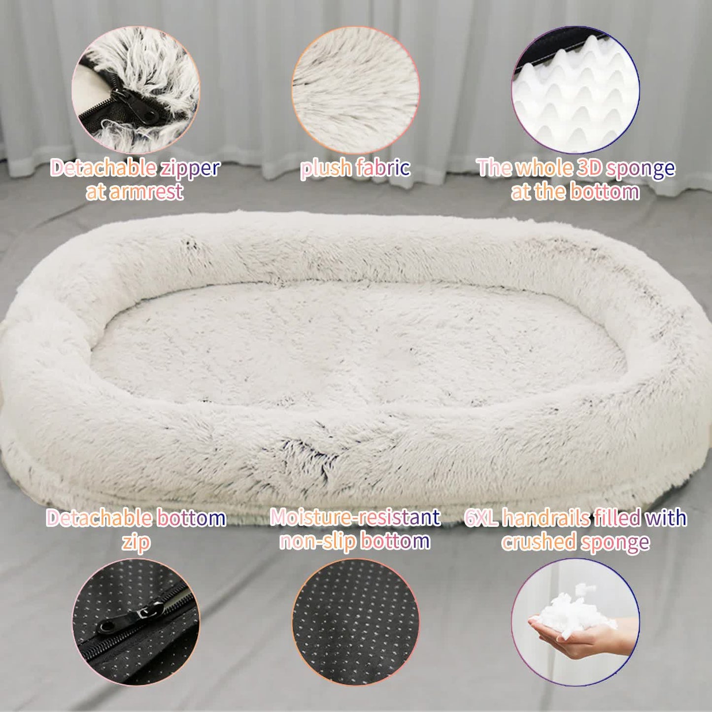 Fluffy Donut Shaped Pet Bed- Soft, Cozy, and Anti-Anxiety for Dogs and Cats, Machine Washable  Rainbow-colored Size:L 90*65*20cm