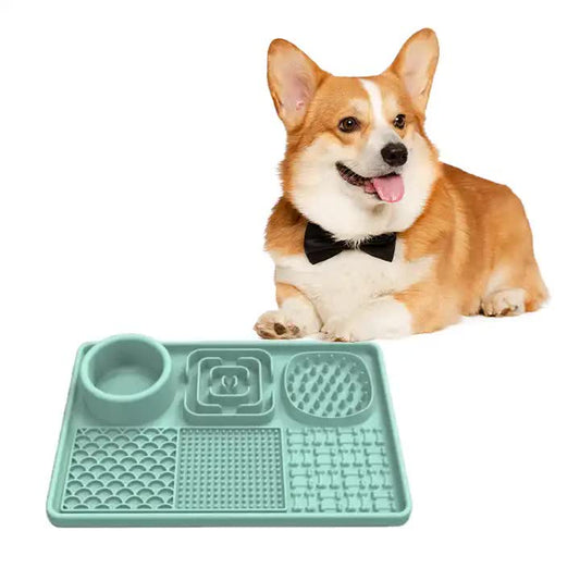 Multi-Functional Slow Feeder Mat for Dogs 2PCS Anti-Slip Lick Pad with Multiple Textures Rectangle 2PCS (Blue & Green)