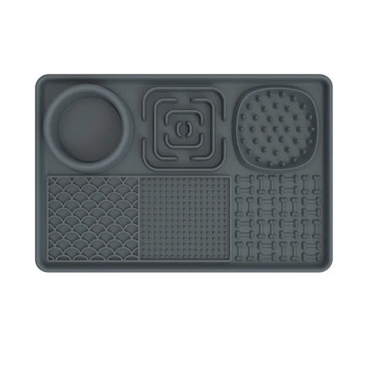 Multi-Functional Slow Feeder Mat for Dogs 2PCS Anti-Slip Lick Pad with Multiple Textures Rectangle 2PCS (Blue & Grey)