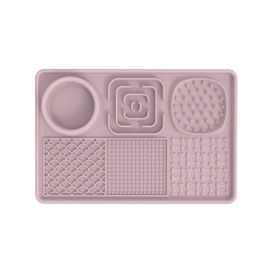 Multi-Functional Slow Feeder Mat for Dogs 2PCS Anti-Slip Lick Pad with Multiple Textures Rectangle 2PCS (Blue & Pink)