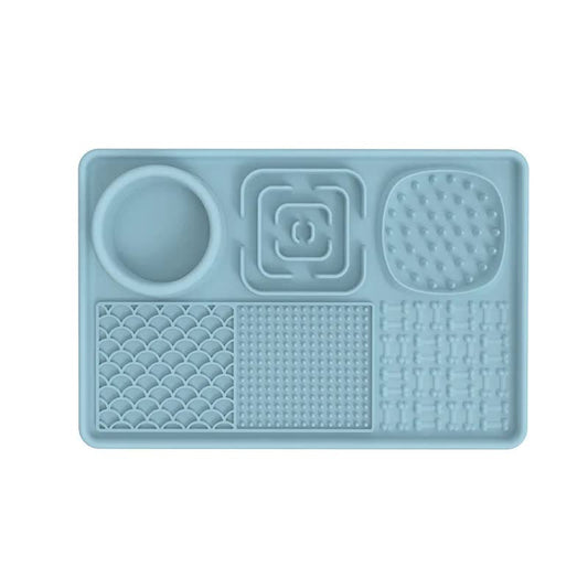 Multi-Functional Slow Feeder Mat for Dogs 2PCS Anti-Slip Lick Pad with Multiple Textures Rectangle 2PCS (Blue & Black)
