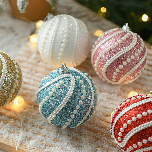 Glittery Christmas Baubles Pearl-Accented Holiday Ornaments in Assorted Colors 2 Sets Total(5 Colors Per Set)